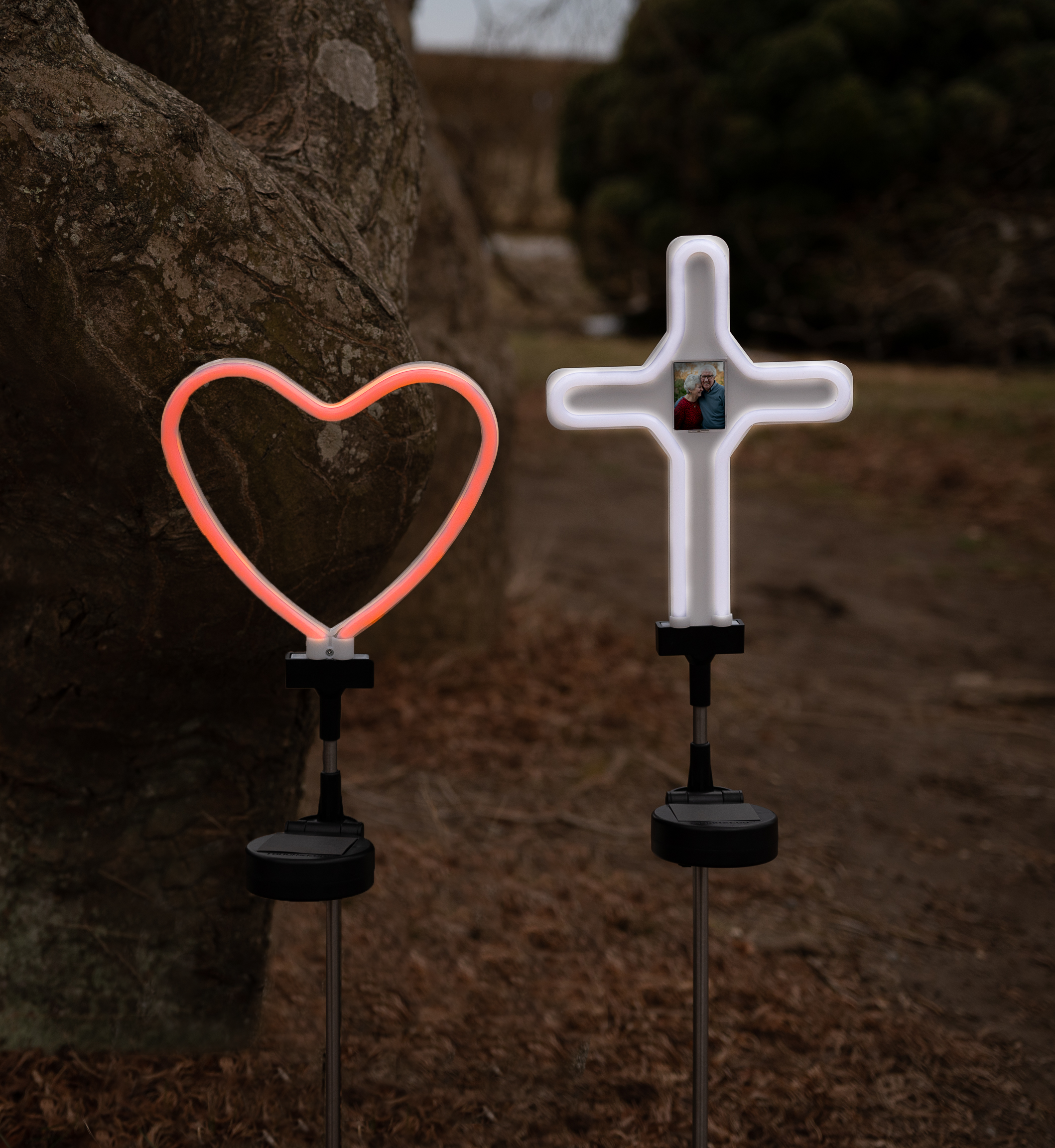 Touch of Eco® Neon Stake™ Solar LED Stake Light (2-Pack) - Solar Stake Light- Heart & Cross Combo