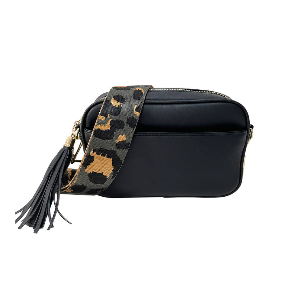 Courtney Crossbody Bag (Choose Your Strap) - Black / Berry Stripe