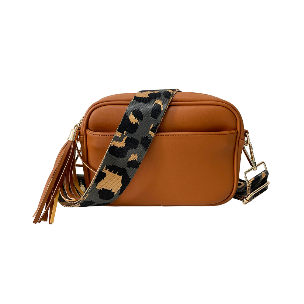 Courtney Crossbody Bag (Choose Your Strap) - Brown / Red/Blue Stripe