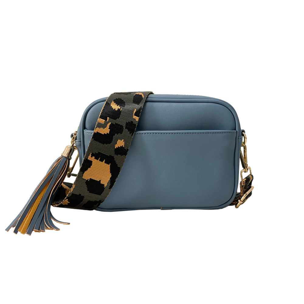 Courtney Crossbody Bag (Choose Your Strap) - Steel Blue / Tan/Silver Stripe