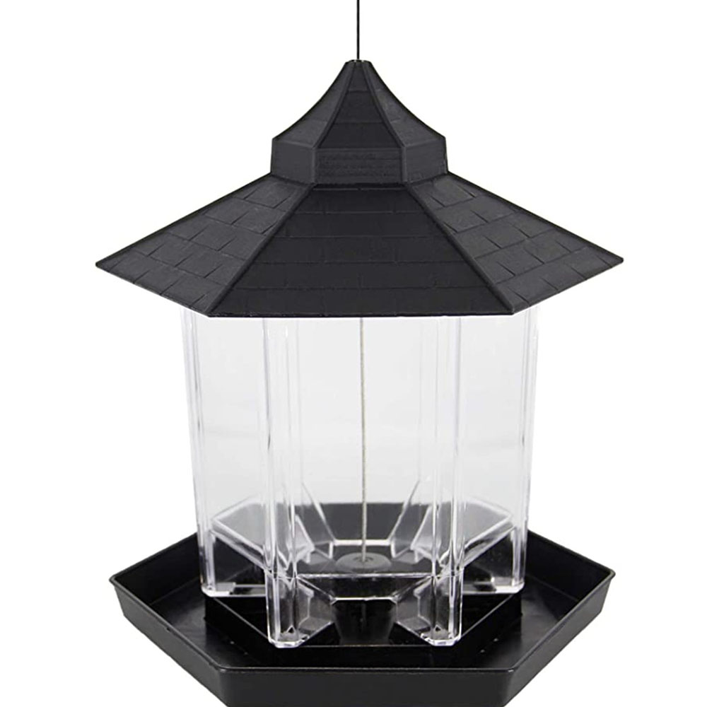 Panorama Bird Feeder Hexagon Shaped with Roof Hanging Feeder - SANDMINE-BirdFeeder-Blk