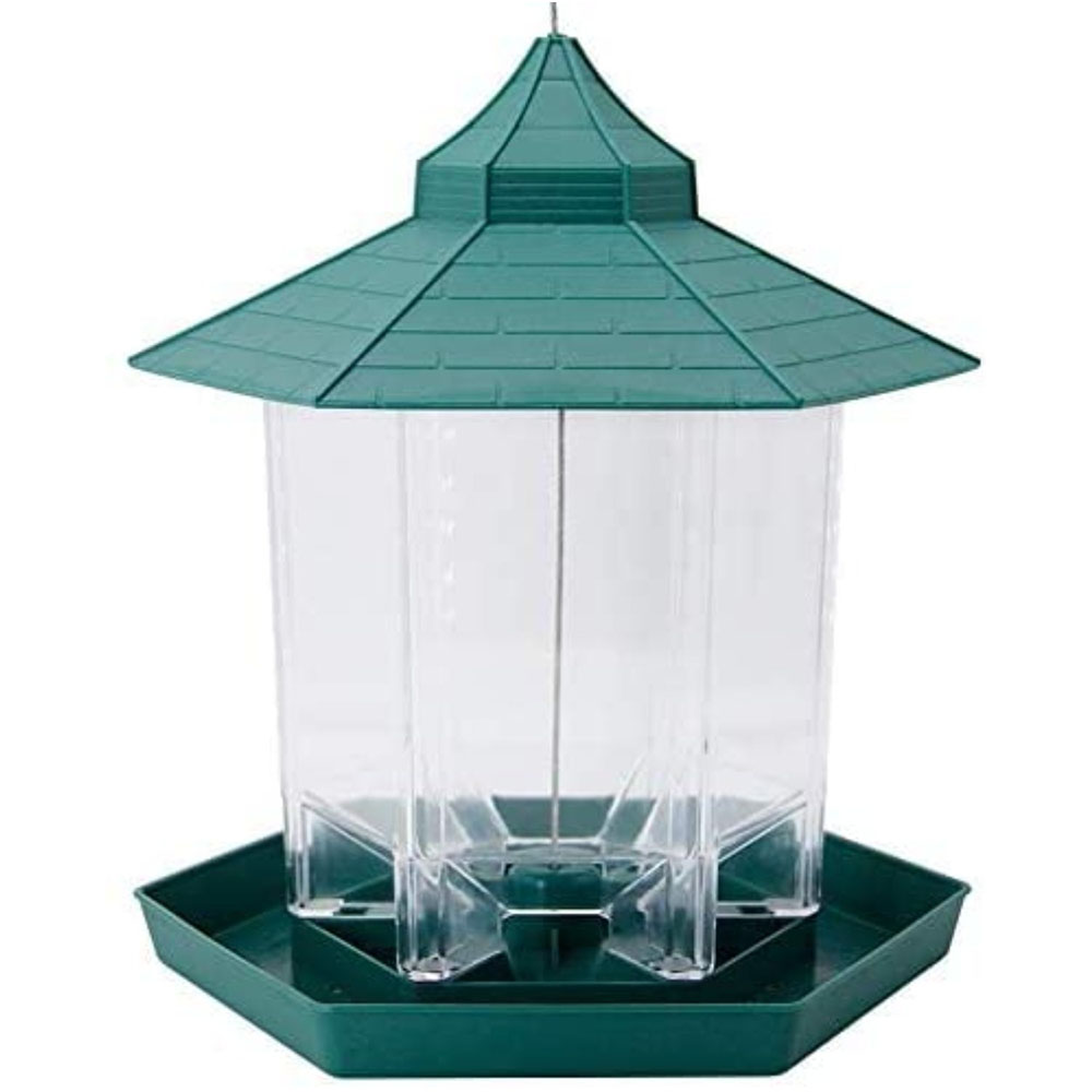 Panorama Bird Feeder Hexagon Shaped with Roof Hanging Feeder - SANDMINE-BirdFeeder-Grn