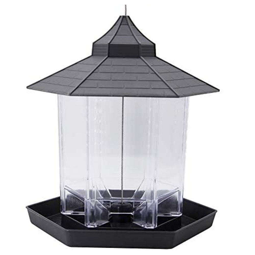 Panorama Bird Feeder Hexagon Shaped with Roof Hanging Feeder - SANDMINE-BirdFeeder-Gray