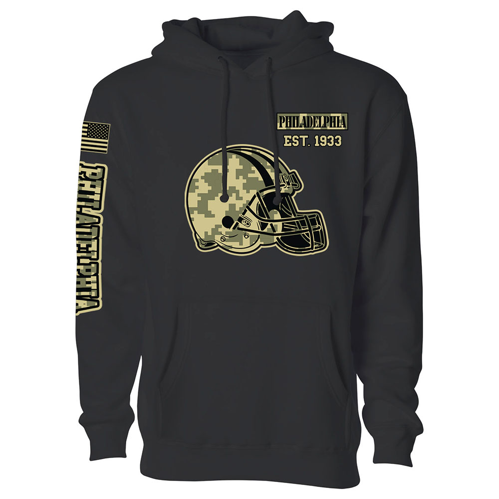 Men's Ultimate Camo Football Black Pullover Hoodie - Philadelphia - Black / S