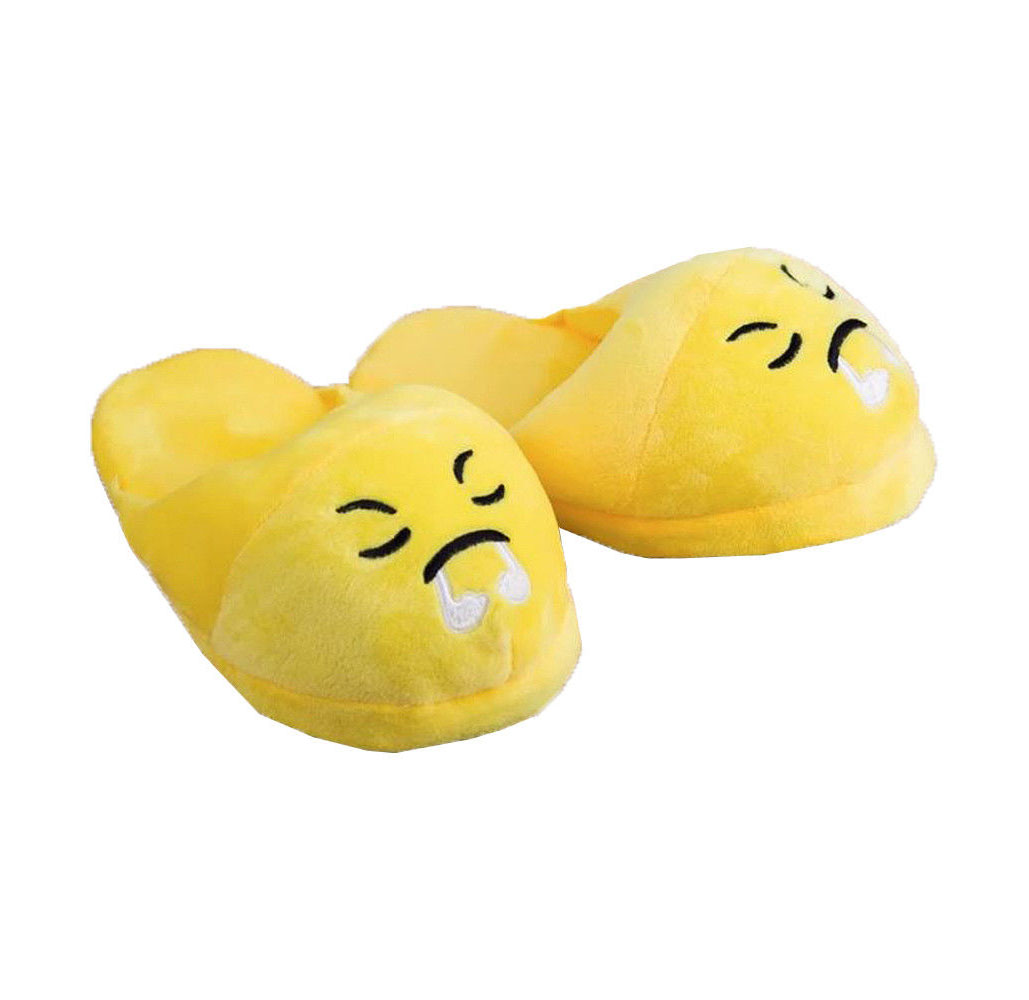 Emojeez Soft Plush Emoji Character House Slippers with Anti-Slip Sole - Face with Look of Triumph Emoji