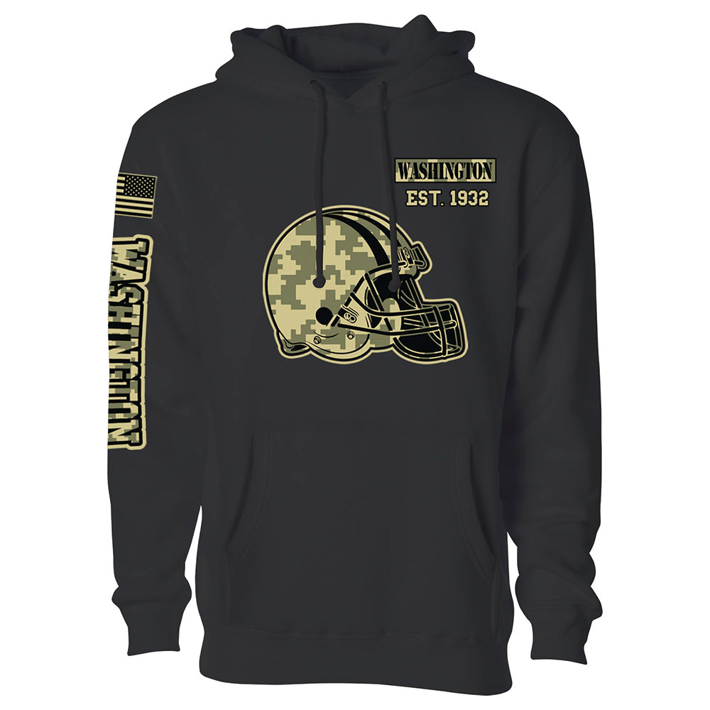 Men's Ultimate Camo Football Black Pullover Hoodie - Washington - Black / 2XL