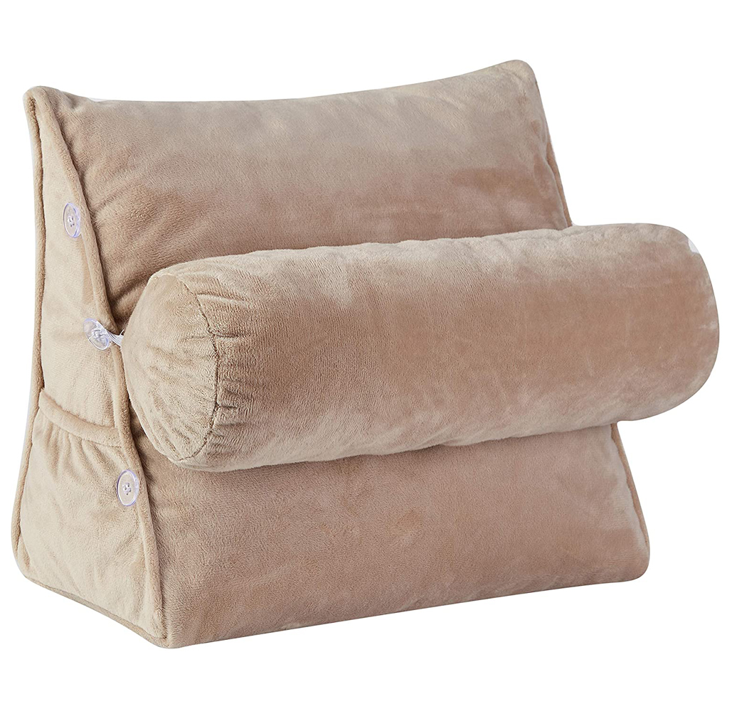 Plush Wedge Backrest Pillow with Neck Bolster - Taupe