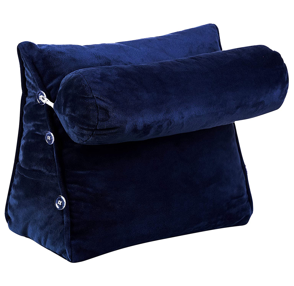 Plush Wedge Backrest Pillow with Neck Bolster - Navy