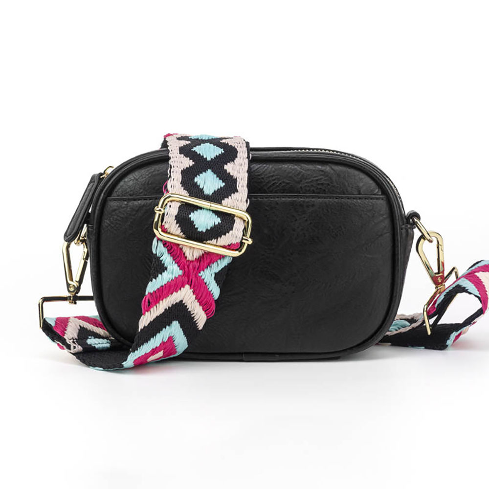 Libby Crossbody Vegan Leather Bag (Choose Your Strap) - Black / Pink/Gold Camo