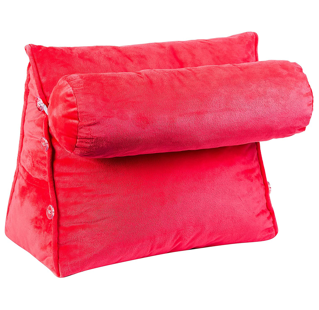 Plush Wedge Backrest Pillow with Neck Bolster - Hot Pink