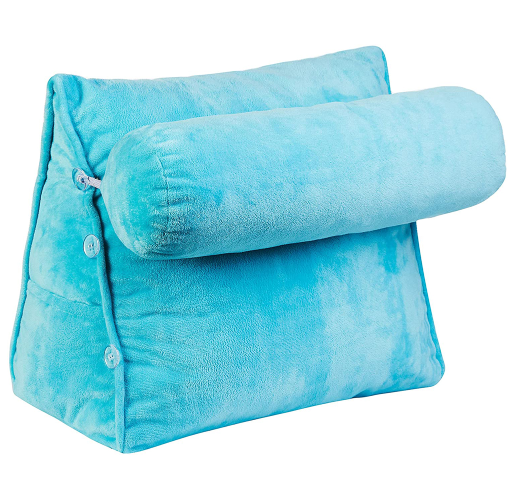 Plush Wedge Backrest Pillow with Neck Bolster - Sky Blue