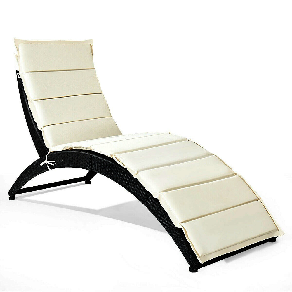 Folding Rattan Lounge Chair (1 or Set of 2) - 2 Chairs - Beige