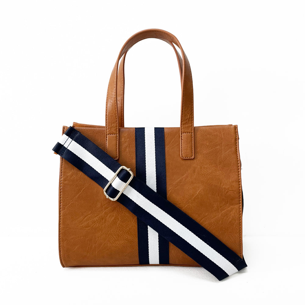 Becki Tote Bag - Brown: White Stripe
