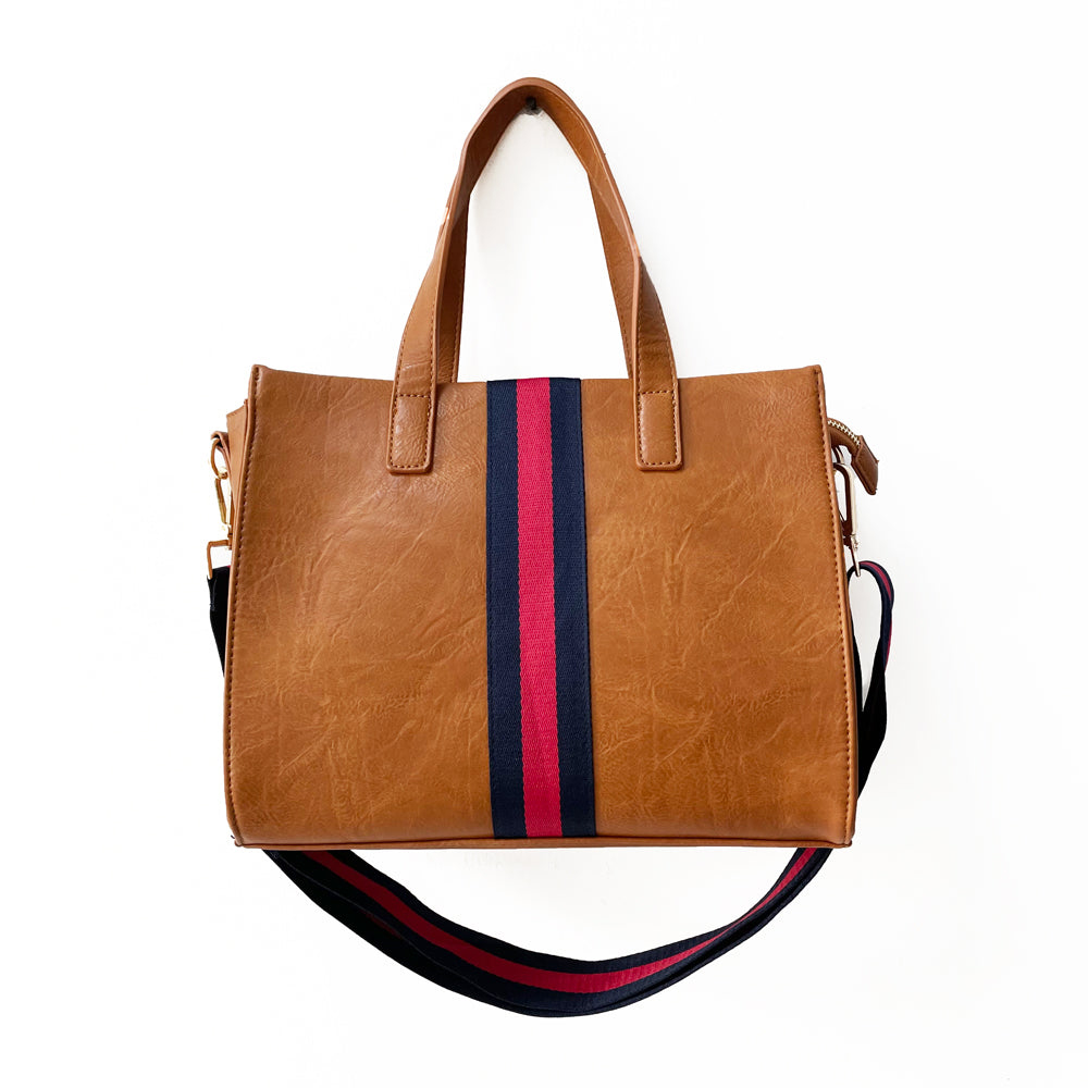 Becki Tote Bag - Brown: Red Stripe