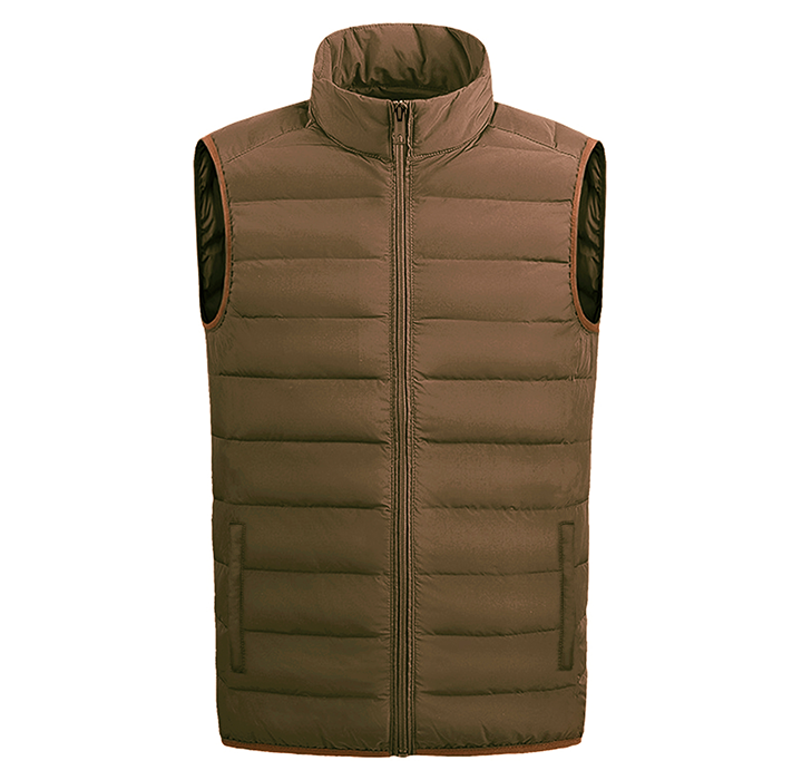 Men’s Full-Zip Lightweight Puffer Vest Jacket - Brown - Large