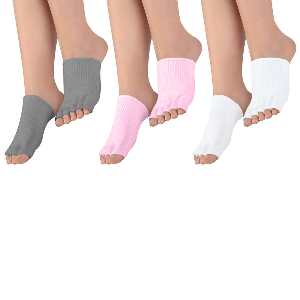 Support & Recovery Pain Relief Open-Toe Gel Compression Sleeve (3-Pair) - White/Gray/Pink