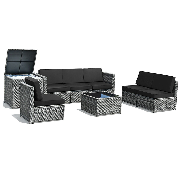 8-Piece Wicker Sofa Rattan Dining Set Patio Furniture with Storage Table - Black