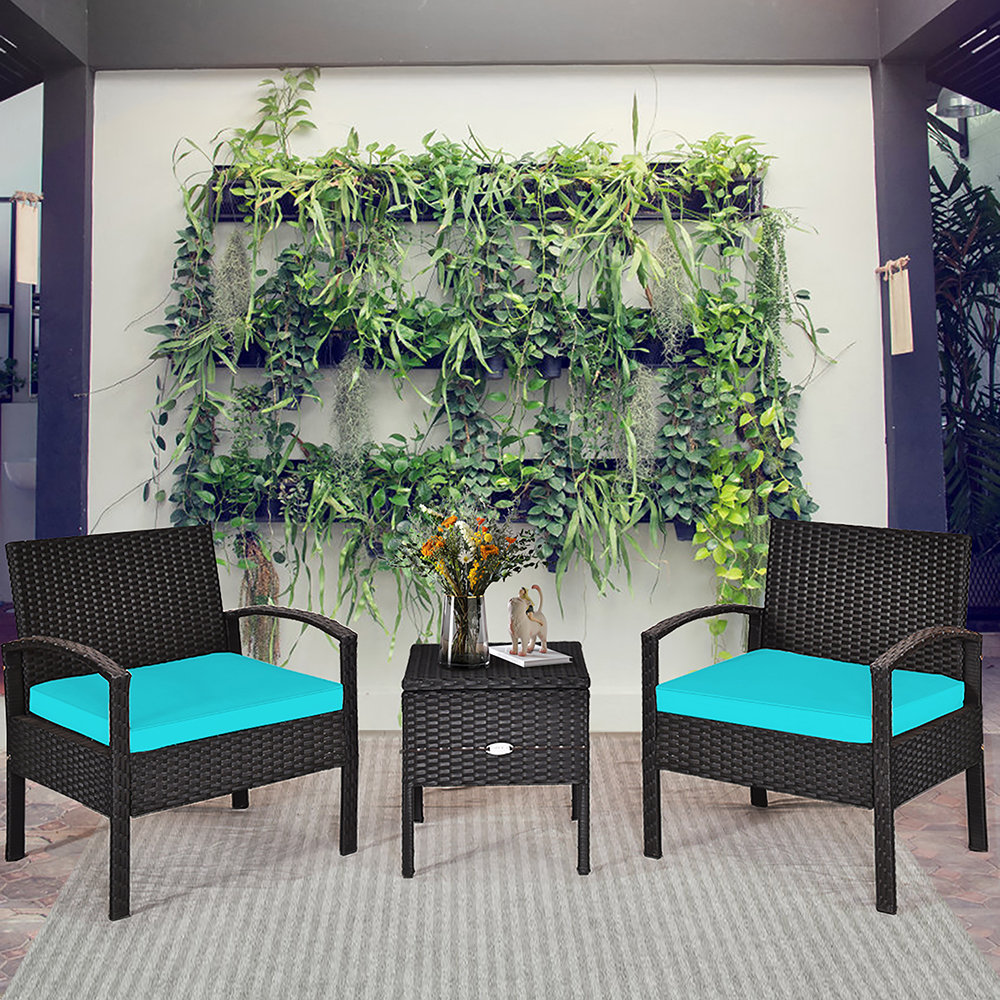 3-Piece Patio Rattan Furniture Set - Turquoise