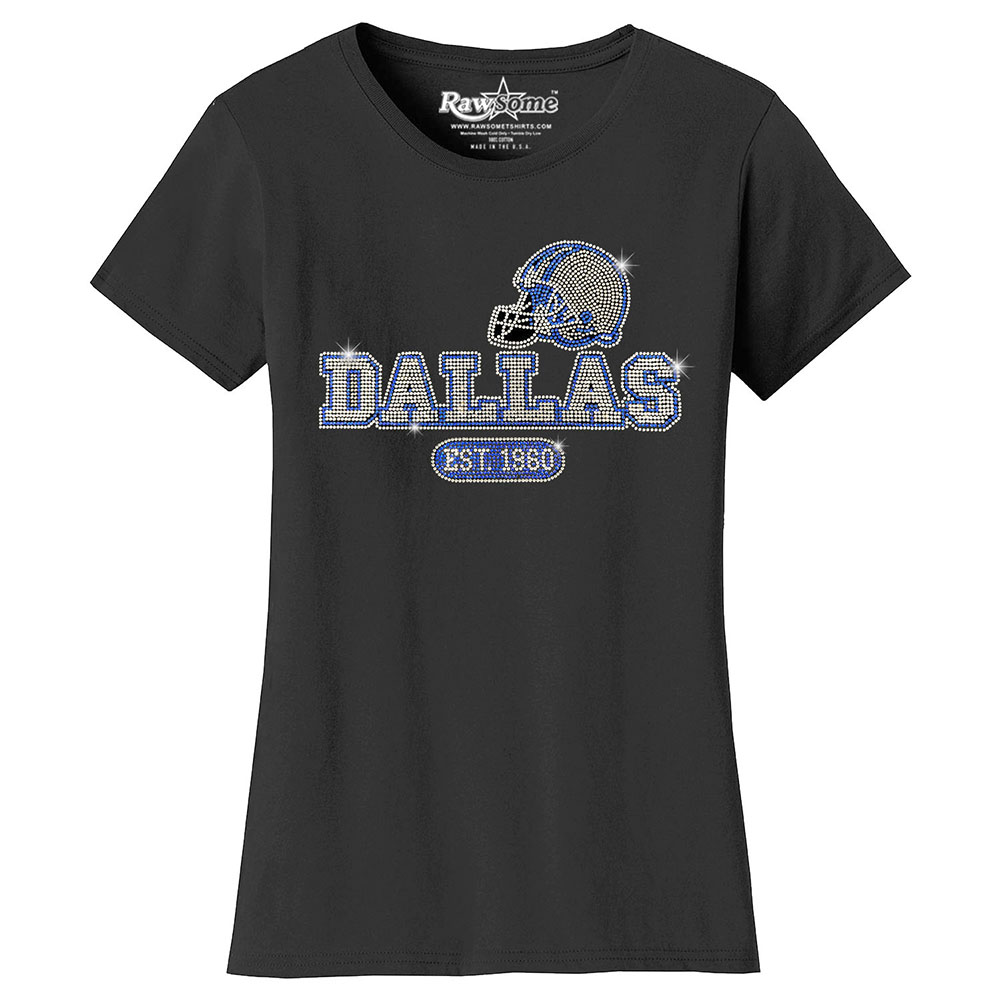 Women's Awesome Football Rhinestone Bling T-Shirt - Dallas - Black / S