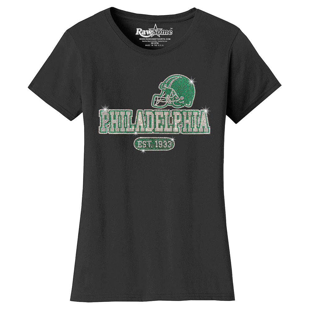 Women's Awesome Football Rhinestone Bling T-Shirt - Philadelphia - Black / S