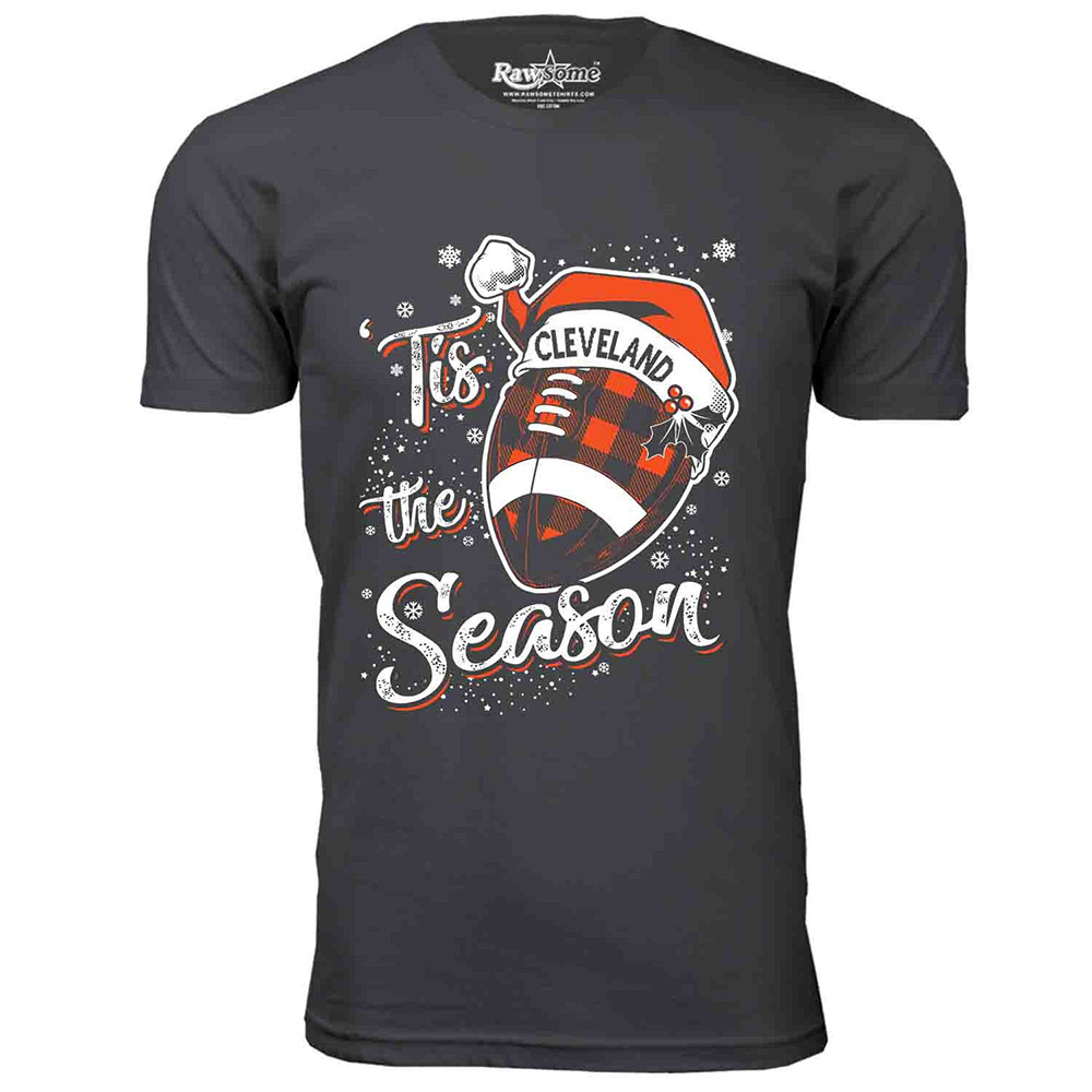Men's 'Tis the Season' Football T-Shirt - Cleveland - Charcoal / S