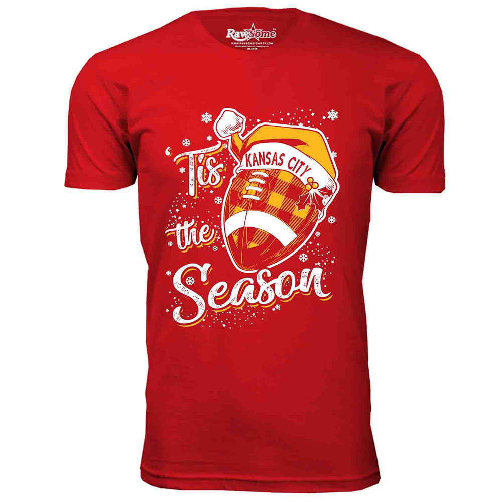 Men's 'Tis the Season' Football T-Shirt - Kansas City - Red / XL