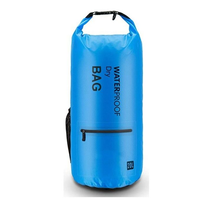 Waterproof Floating Dry Bag with 2 Exterior Zip Pockets - 10L - Blue