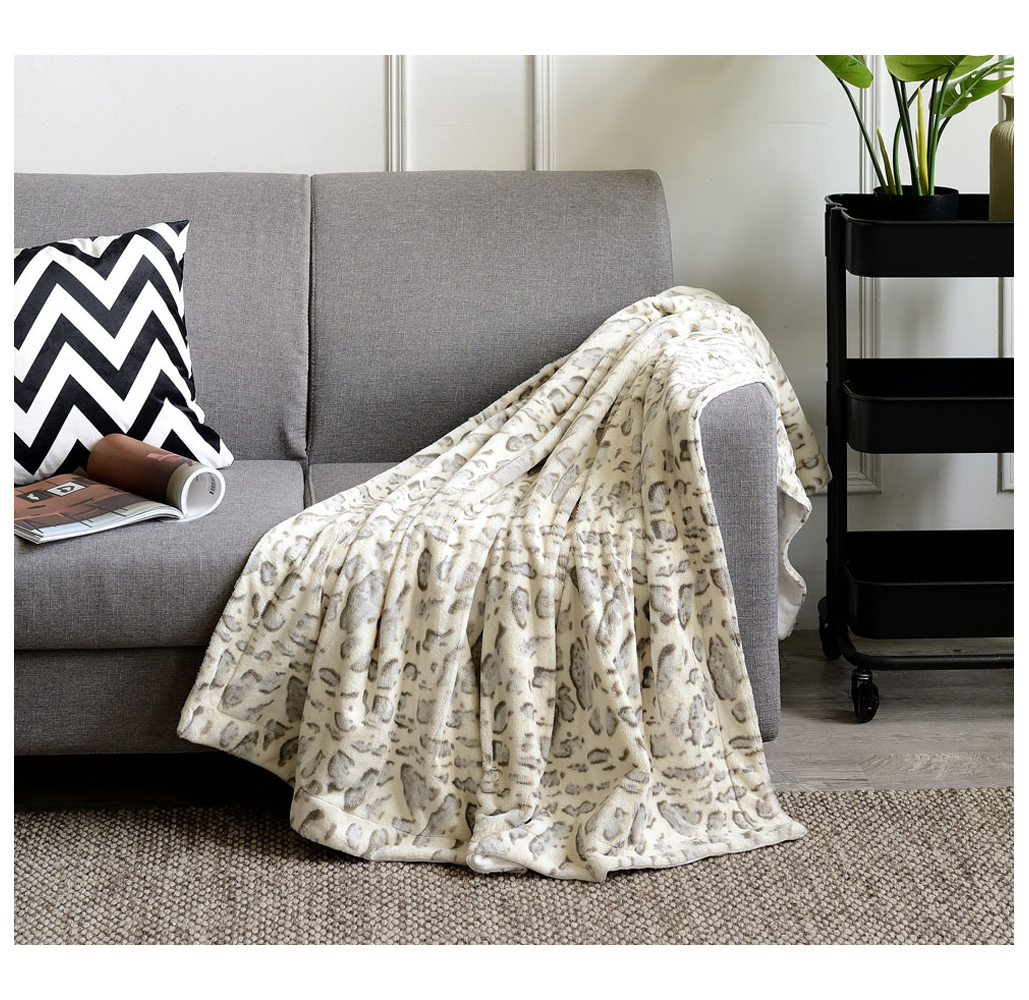 Cheer Collection Animal Print Faux Fur Reversible Throw Blanket - Snow Leopard - 50x60