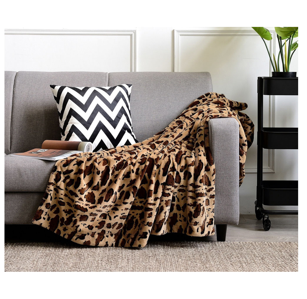 Cheer Collection Animal Print Faux Fur Reversible Throw Blanket - Leopard - 50x60