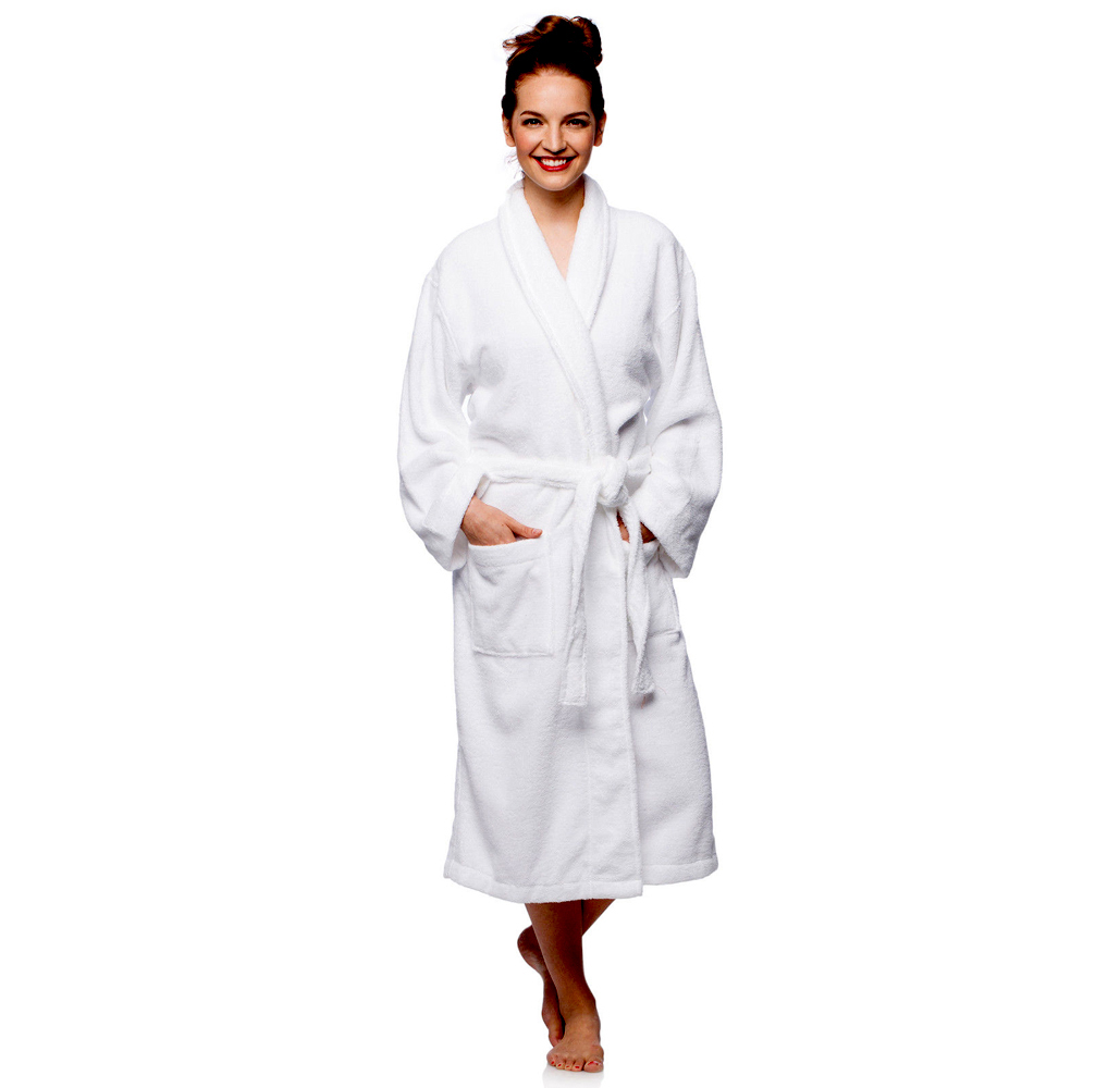 Luxurious Cotton Terry Bathrobe With Shawl Collar - White