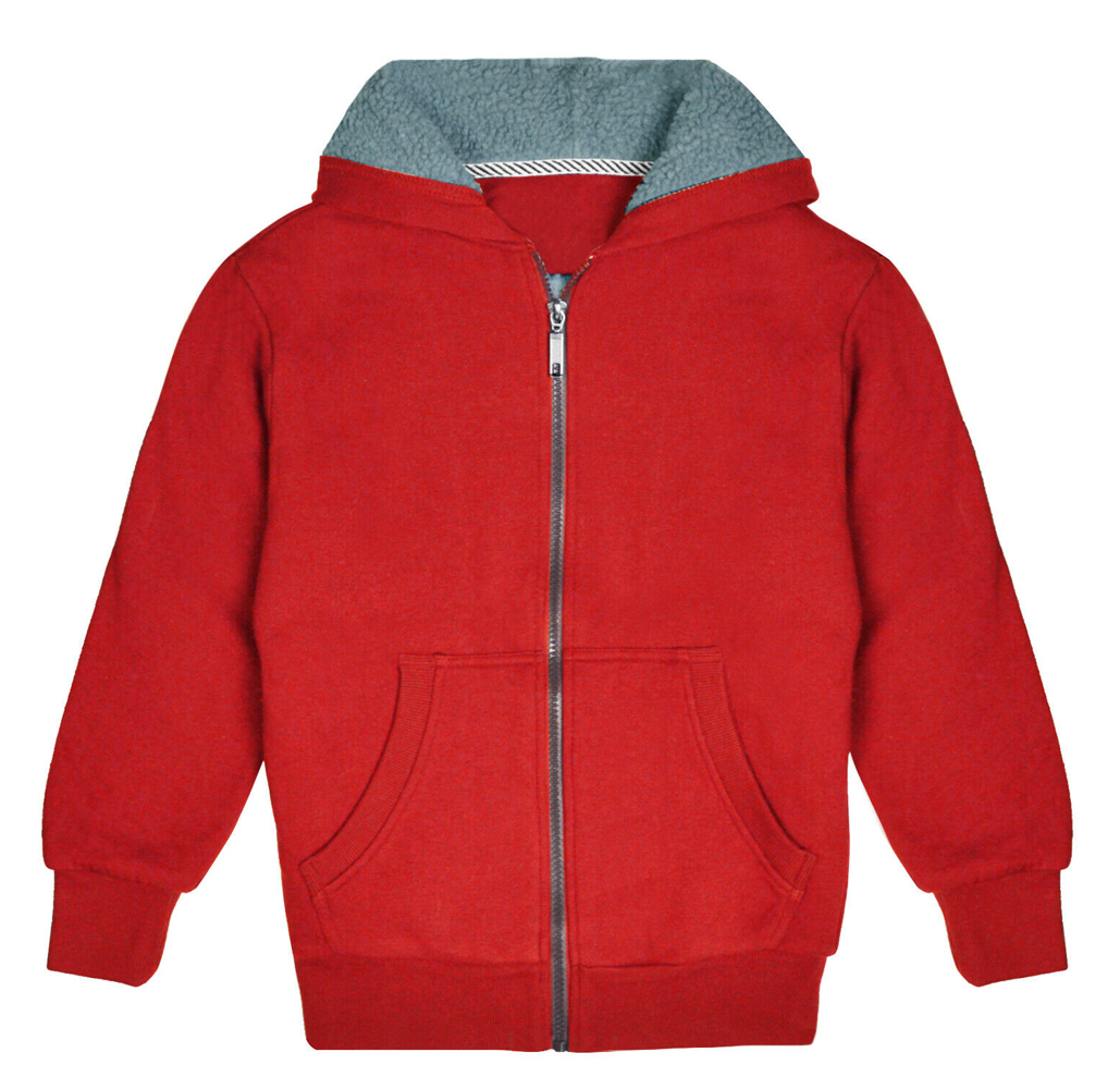 Kids' Sherpa-Lined Fleece Full-Zip Hooded Sweatshirt Jacket - Red - Large