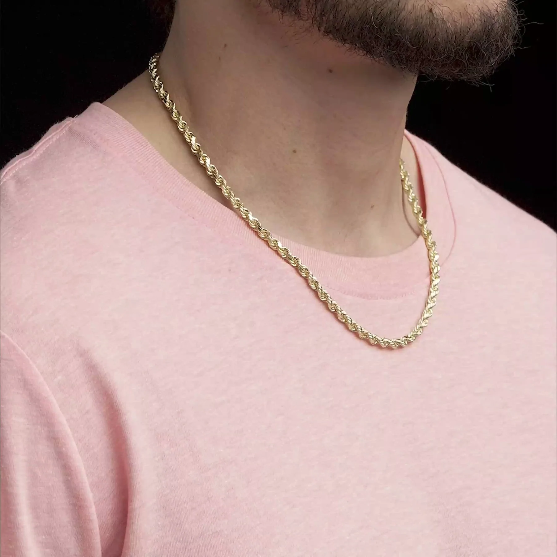 18K-Yellow-Gold Plated 4mm Sterling Silver Diamond-Cut Rope Chains - Y-SSRP-4MM-18''