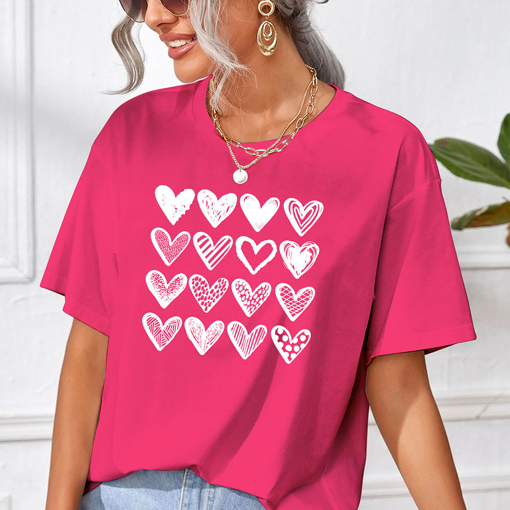 Women's Oversized Valentine's Day T-Shirts - Sixteen Scribble Hearts - Fusion / L