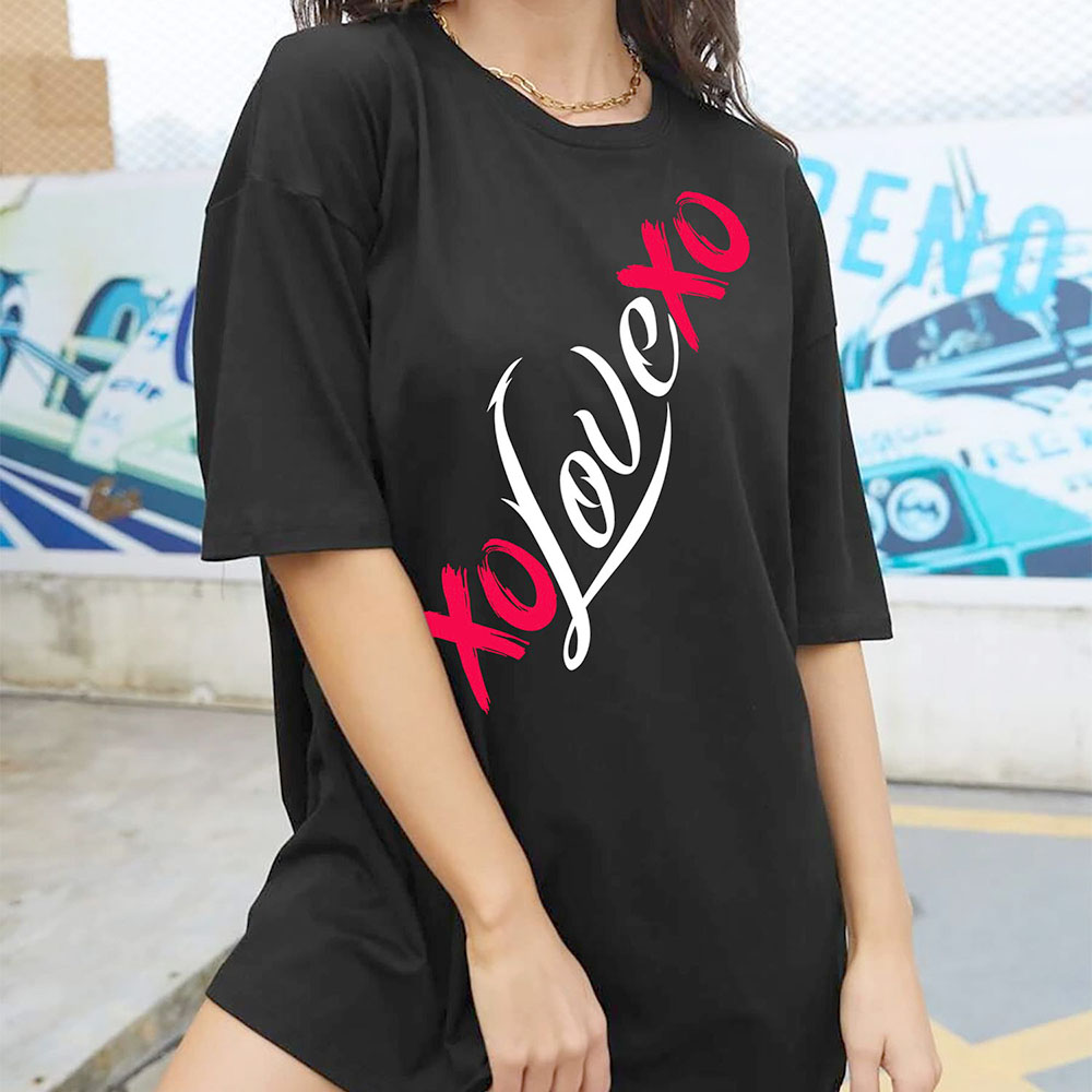Women's Oversized Valentine's Day T-Shirts - XO Love XO - Black / S