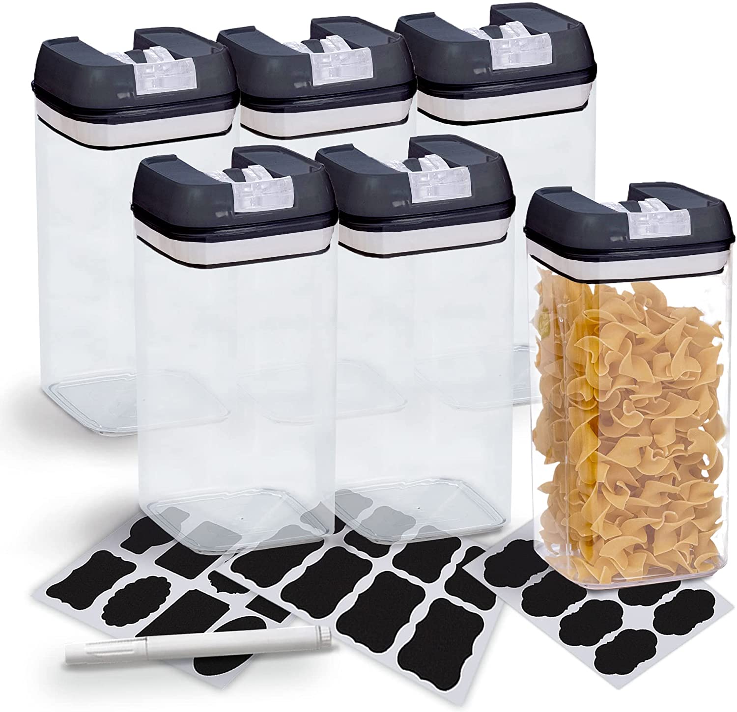 Cheer Collection® 1.2L or 1.9L Airtight Food Storage Containers - Food Storage Containers - Set of 6 Black
