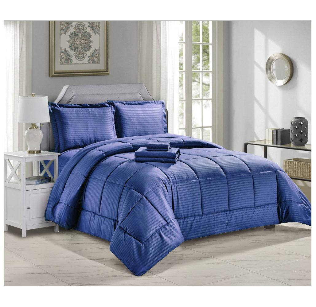 Manhattan Lights® 8-Piece Stripe or Vine Microfiber Bed-in-a-Bag - Stripe - Queen - Navy