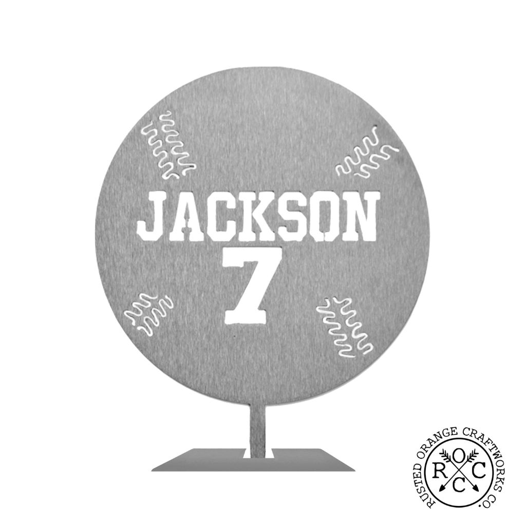Personalized Name and Jersey Number Metal Sports Ball Sign - Baseball