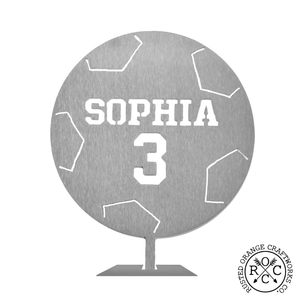 Personalized Name and Jersey Number Metal Sports Ball Sign - Soccer Ball
