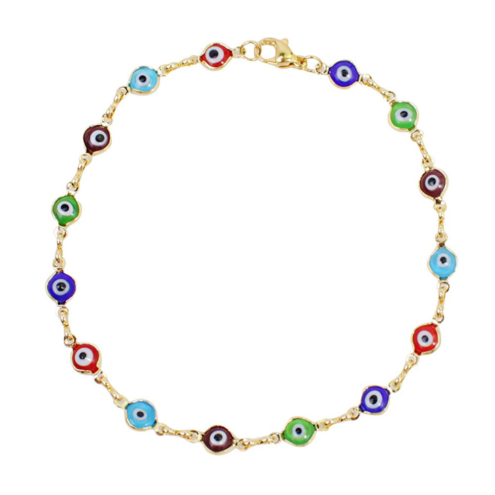 18K-Gold Plated Crystal Evil Eye Anklet - ANK-EYE-MULTI-COLOR