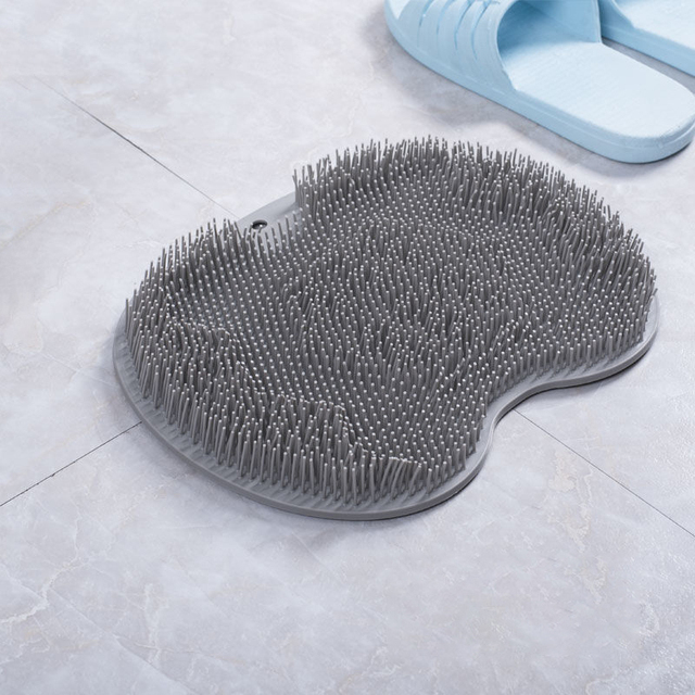 Silicone Back and Foot Shower Scrubber Mat with Suction Cups - Grey