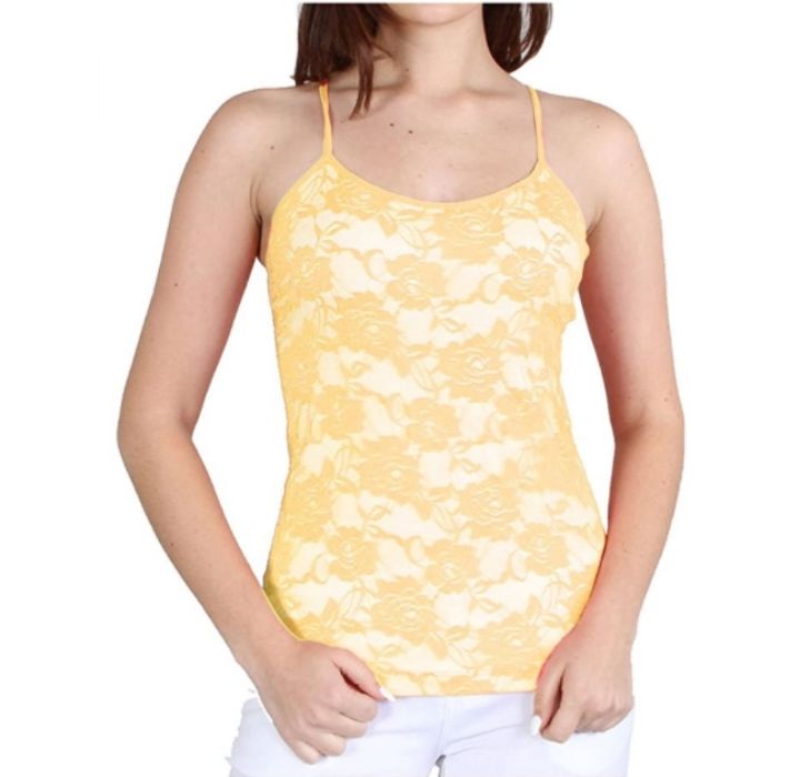 Women’s Seamless Lace Stretch Adjustable Camisole Top - Yellow