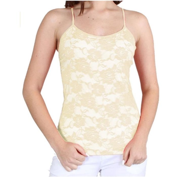 Women&rsquo;s Seamless Lace Stretch Adjustable Camisole Top - Pastel Yellow
