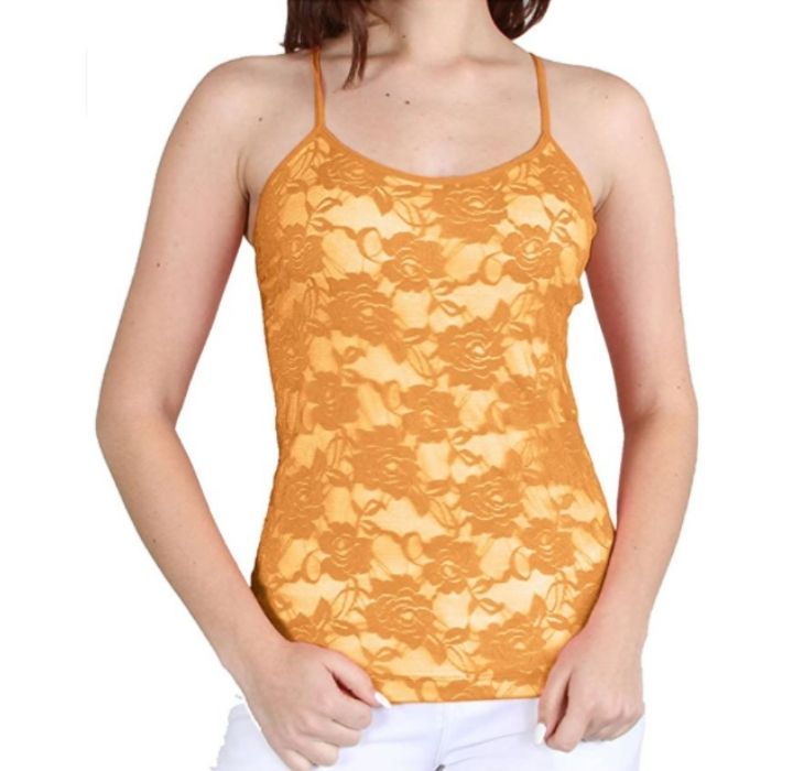 Women&rsquo;s Seamless Lace Stretch Adjustable Camisole Top - Mustard