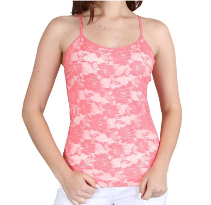Women&rsquo;s Seamless Lace Stretch Adjustable Camisole Top - Coral