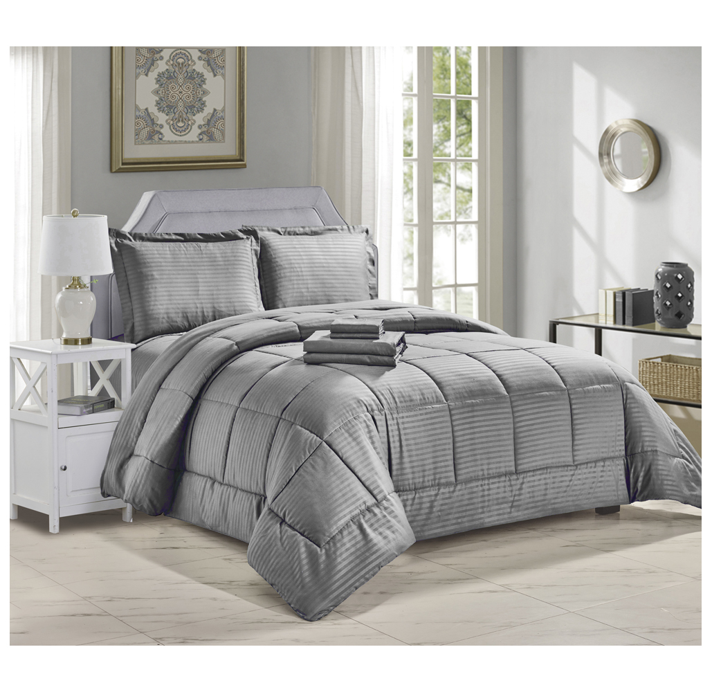 Manhattan Lights&reg; 8-Piece Stripe or Vine Microfiber Bed-in-a-Bag - Stripe - Queen - Gray