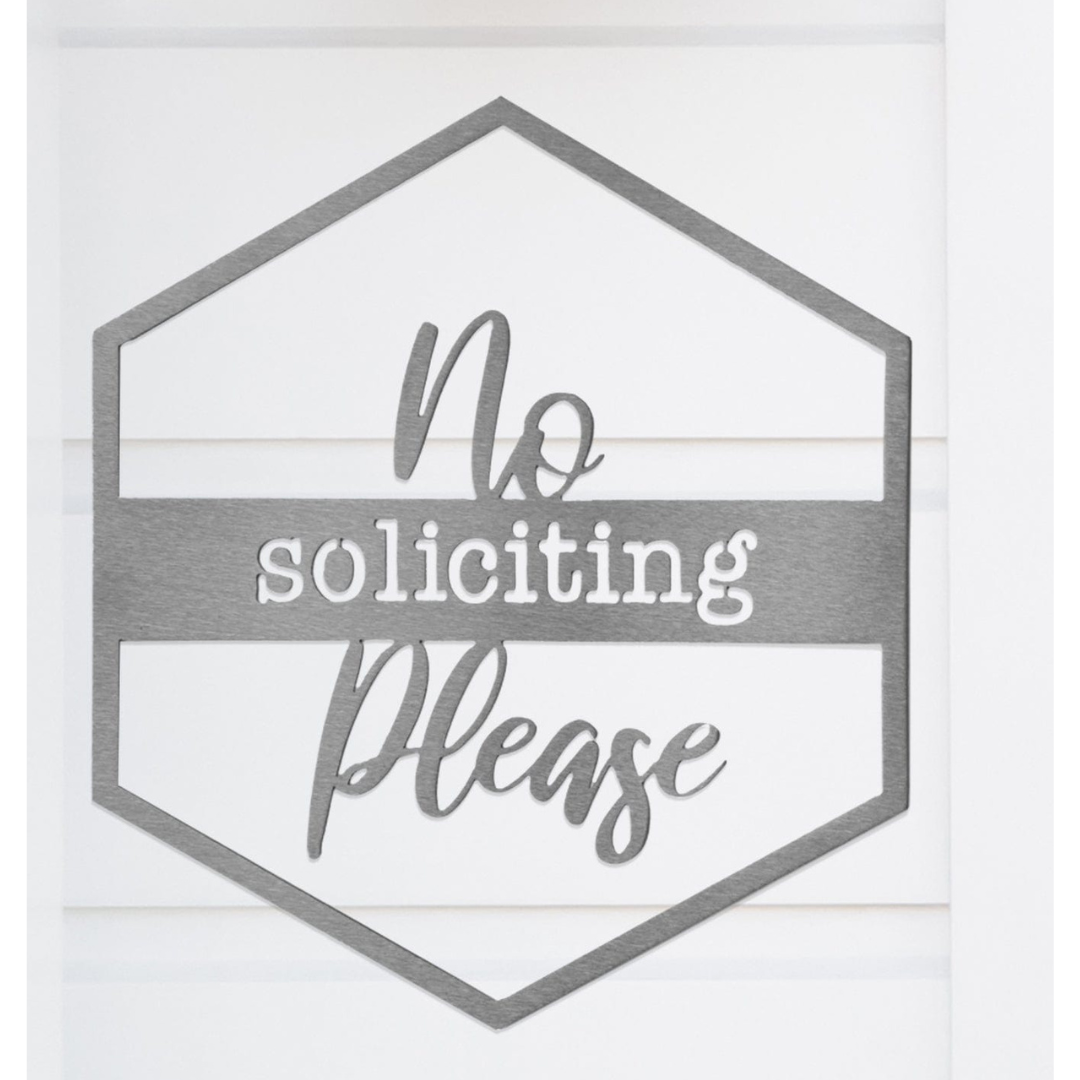 Hexagon Door Greetings Modern Rustic Word Art Sign - No soliciting please