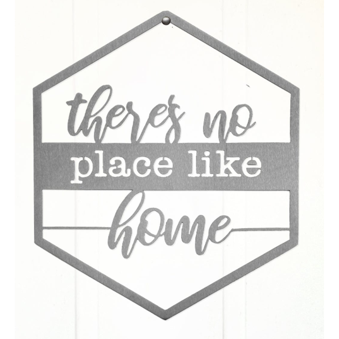 Hexagon Door Greetings Modern Rustic Word Art Sign - There's no place like home