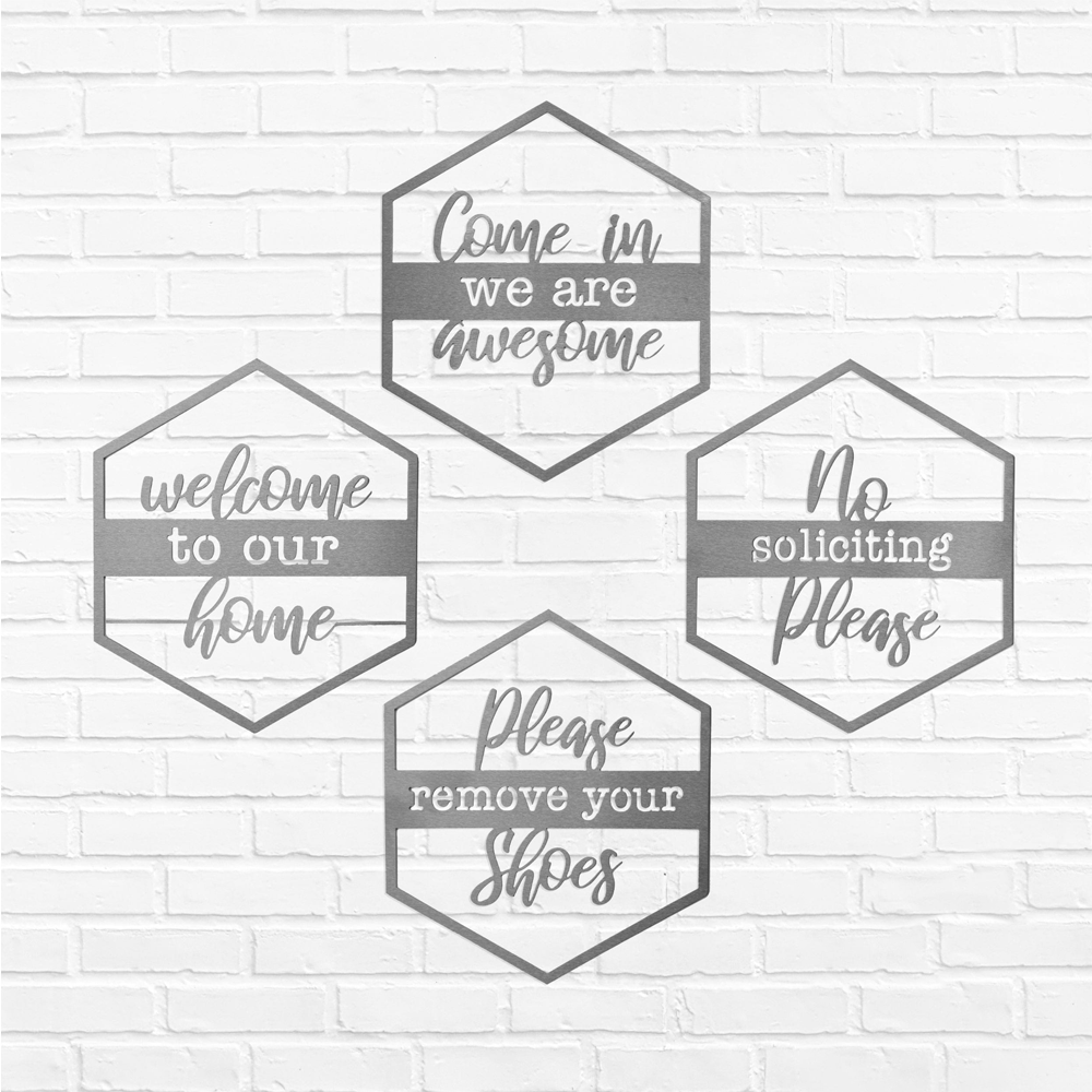 Hexagon Door Greetings Modern Rustic Word Art Sign - Welcome to our home
