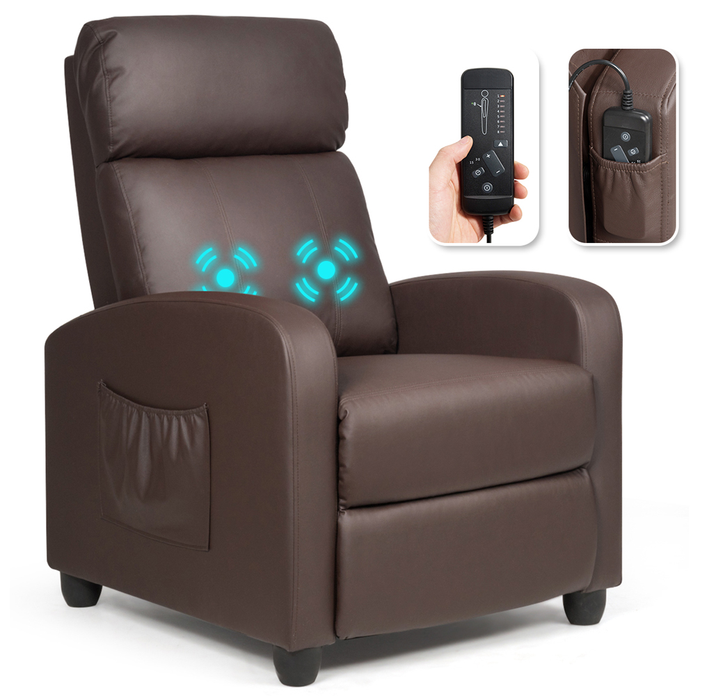 Ergonomic Massaging Recliner with Remote - Brown