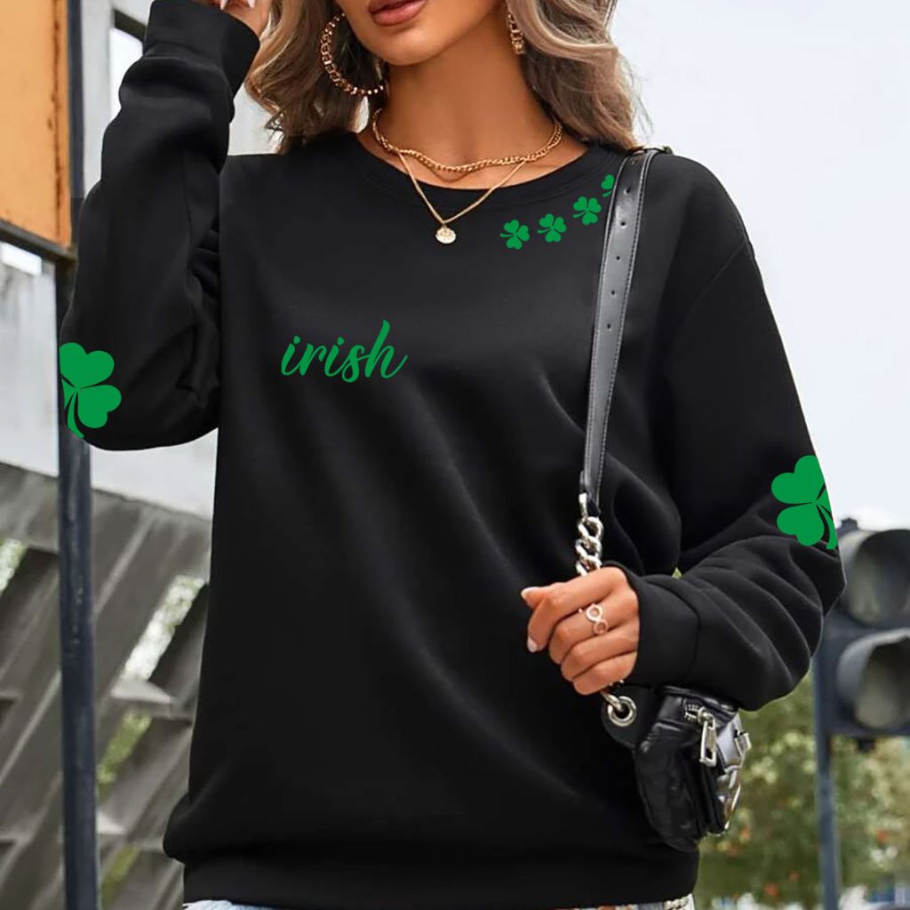 Women's Irish Love St. Patrick's Day Sweatshirts - Small - Four Shamrocks Neckline